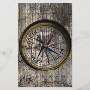 Vintage Compass Wood Brevpapper