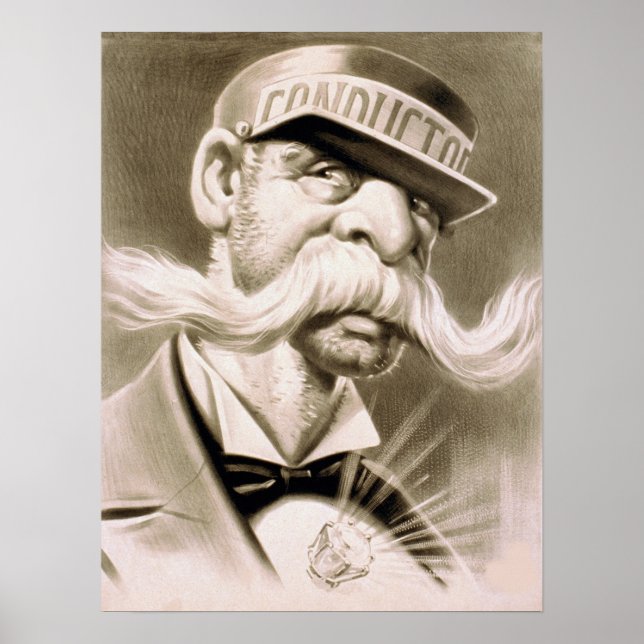 Vintage Conductor Huge Mustache Retro Poster (Framsidan)