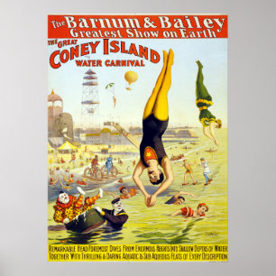Vintage Coney Island Circus Vatten Carnival Poster