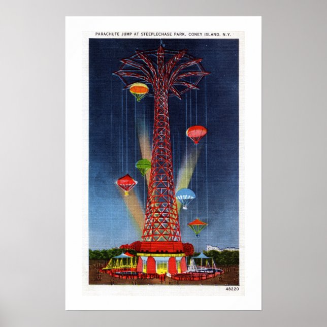 Vintage Coney Island fallskärm-hoppet Poster (Framsidan)