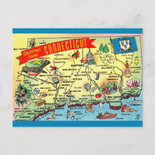 Vintage Connecticut Kart Postkort Vykort