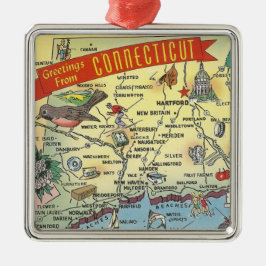 Vintage Connecticut-karta Julgransprydnad Metall