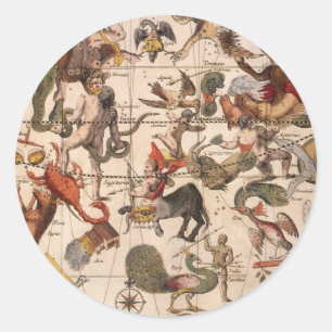 Vintage Constellation Star Karta av Backer och Bro Runt Klistermärke