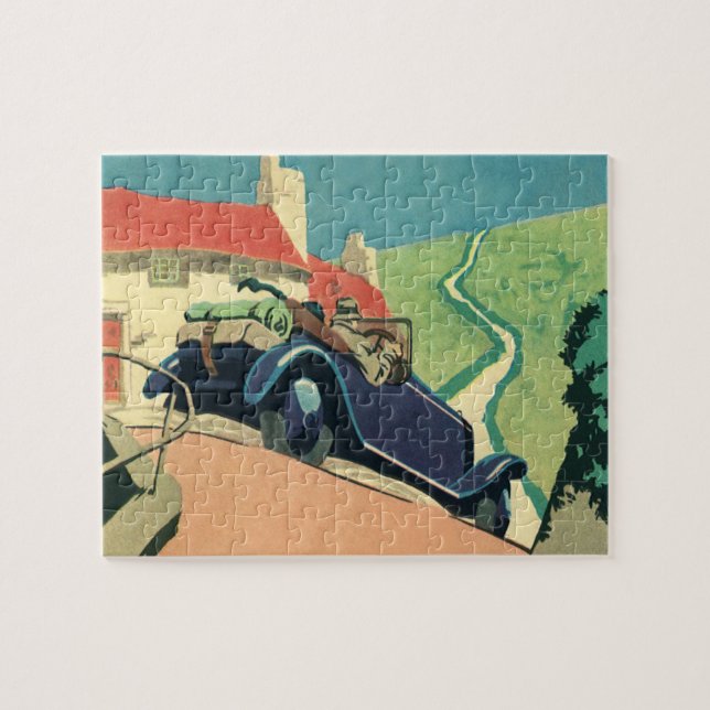 Vintage Conversible Car Road Resa i Land Pussel (Horisontell)