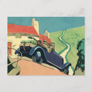 Vintage Conversible Car Road Resa i Land Vykort