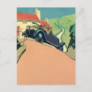 Vintage Conversible Car Road Resa i Land Vykort