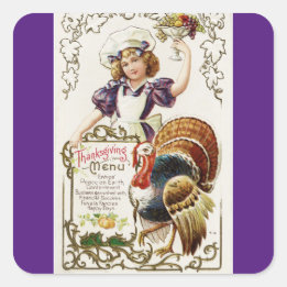 Vintage Cook with Turkey Stickers Fyrkantigt Klistermärke