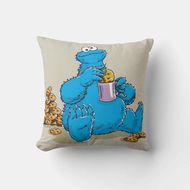 Vintage Cookie Monster Eating Cookies Kudde (Framsida)