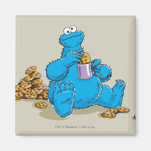 Vintage Cookie Monster Eating Cookies Magnet (Framsidan)