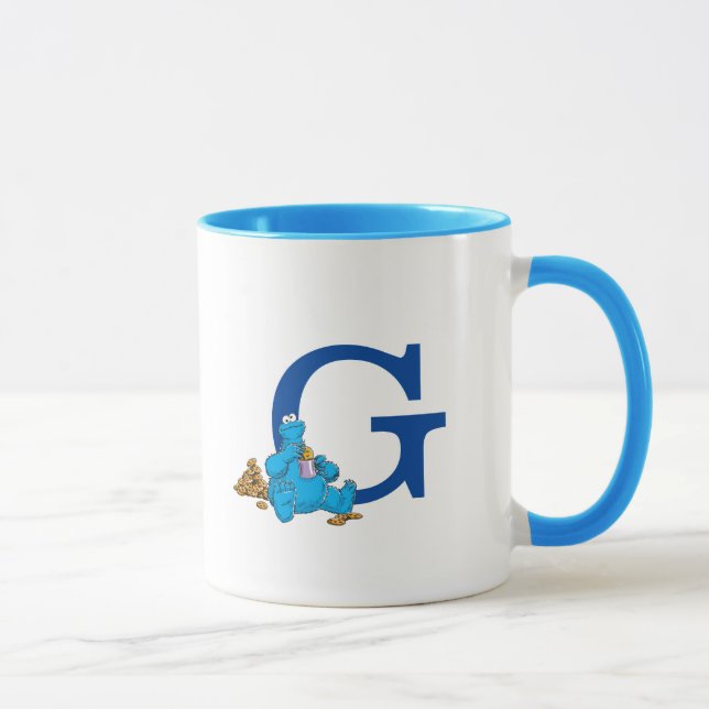 Vintage Cookie Monster Eating Cookies Monogram G Mugg (Höger)