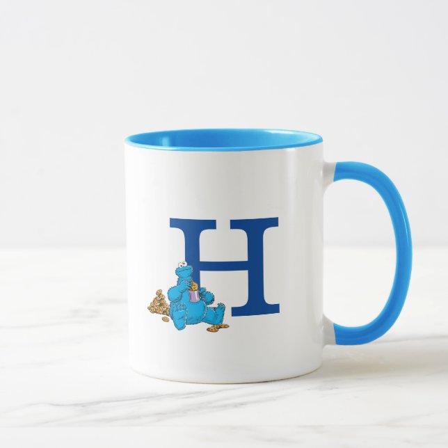 Vintage Cookie Monster Eating Cookies Monogram H Mugg (Höger)