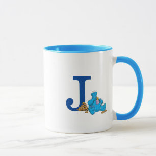 Vintage Cookie Monster Eating Cookies Monogram J Mugg