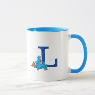 Vintage Cookie Monster Eating Cookies Monogram L Mugg