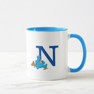 Vintage Cookie Monster Eating Cookies Monogram N Mugg