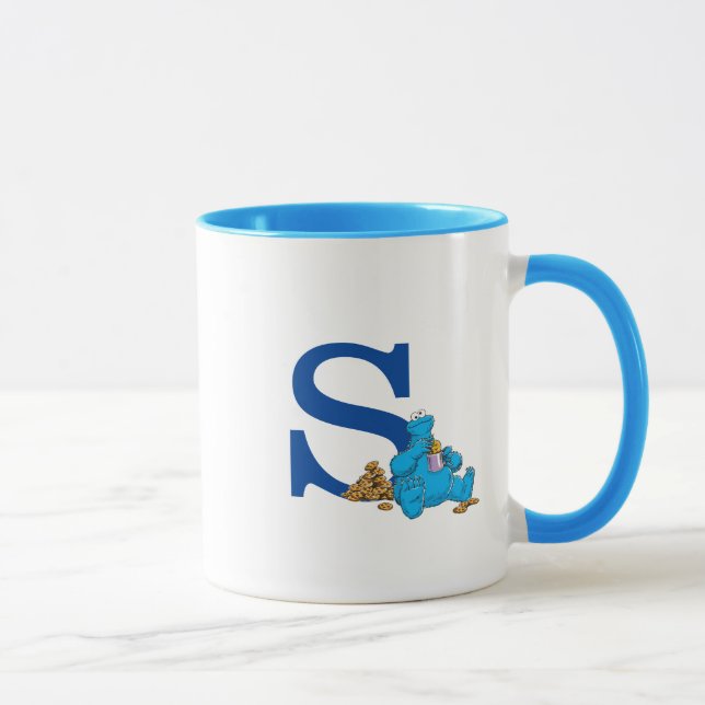 Vintage Cookie Monster Eating Cookies Monogram S Mugg (Höger)
