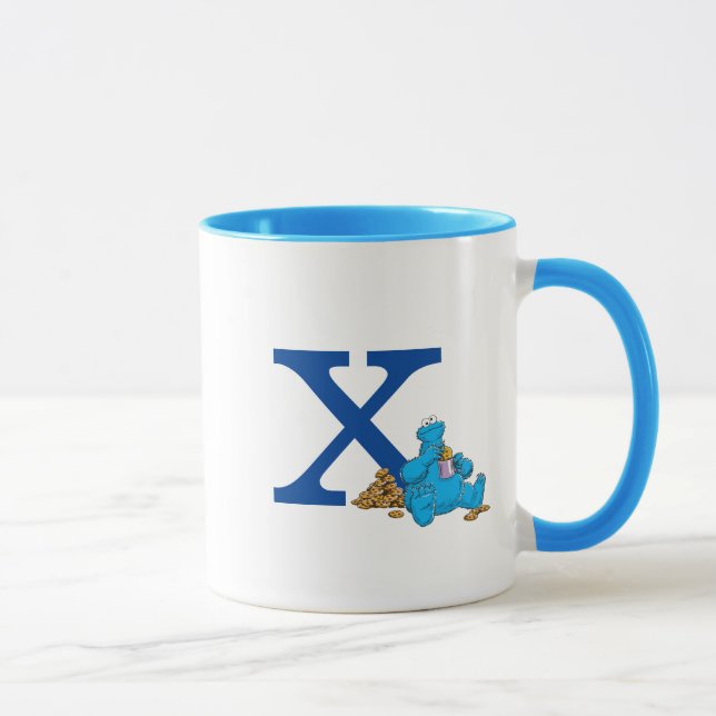 Vintage Cookie Monster Eating Cookies Monogram X Mugg (Höger)