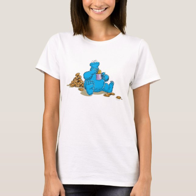 Vintage Cookie Monster Eating Cookies Tee Shirt (Framsida)
