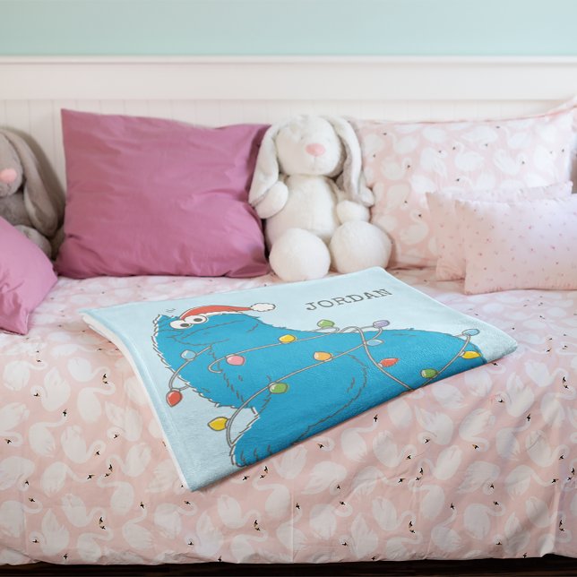 Vintage Cookie Monster jul Ljus Fleecefilt (Blanket folded in half)