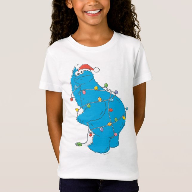 Vintage Cookie Monster jul Ljus T Shirt (Framsida)