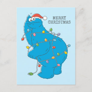Vintage Cookie Monster jul Ljus Vykort