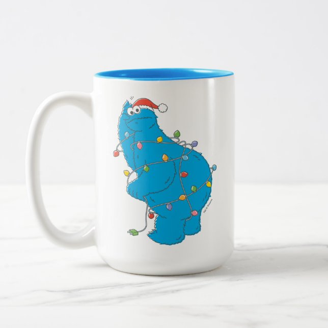 Vintage Cookie Monster-julbelysning Två-Tonad Mugg (Vänster)