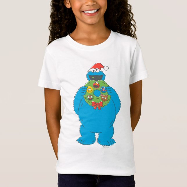 Vintage Cookie Monster-julfransen T Shirt (Framsida)