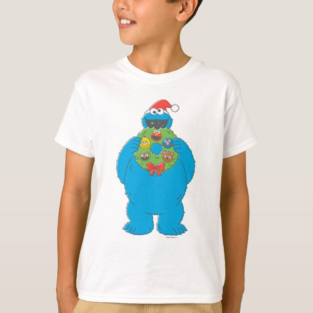 Vintage Cookie Monster-julfransen T Shirt (Framsida)
