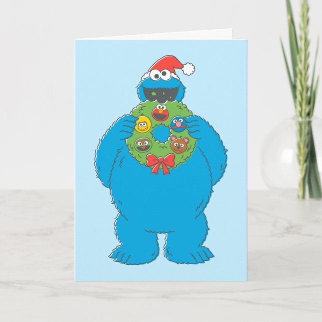 Vintage Cookie Monster julkrans Kort (Framsida)