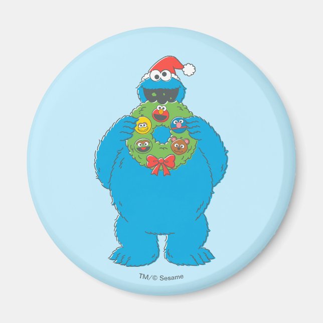 Vintage Cookie Monster julkrans Magnet (Framsidan)