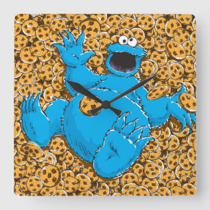 Vintage Cookie Monster och Cookies Fyrkantig Klocka