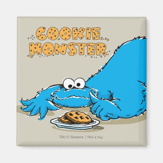 Vintage Cookie Monster Plate of Cookies Magnet (Framsidan)