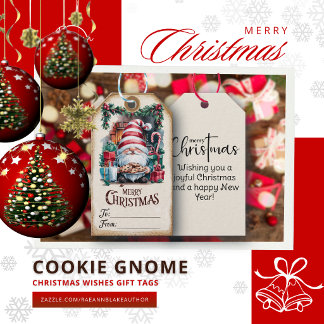 Vintage Cookie Tomte Julönskningar Presentkort Presentetikett