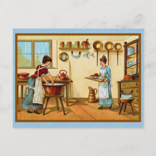 Vintage Cooks in Kitchen Vykort
