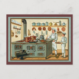Vintage Cooks in Kitchen Vykort