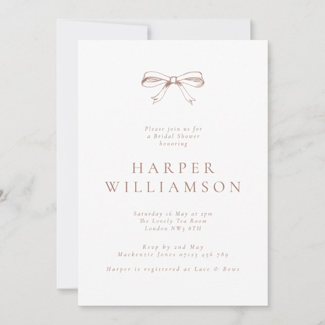 Vintage Coquette Bow Mocha Möhippa Inbjudningar (Framsida)