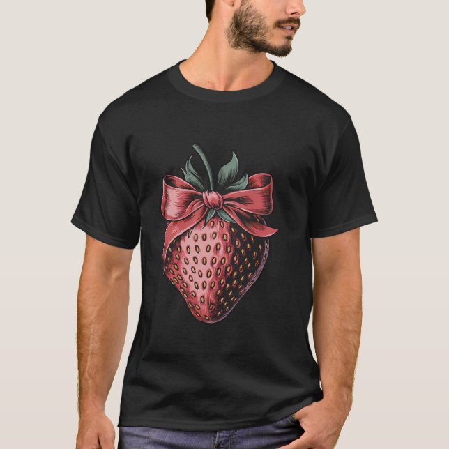 Vintage Coquette Bow Strawberry Coola Strawbär T Shirt (Framsida)