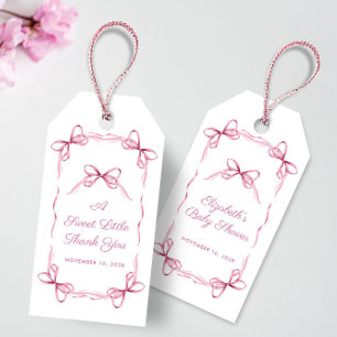 Vintage Coquette Bows Rosa Flicka Shower Presentetikett