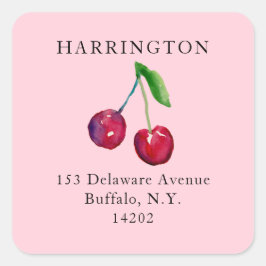 Vintage Coquette Cherries Cute Pink Return Address Fyrkantigt Klistermärke