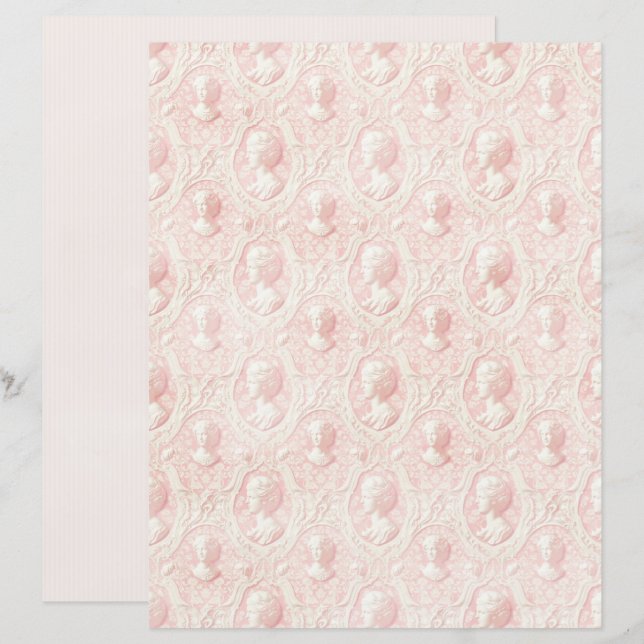 Vintage Coquette Pink Cameo Scrapbook Paper (Fram/baksida)