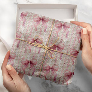Vintage Coquette Rosa Bow Kärlek Shack Birthday Presentpapper