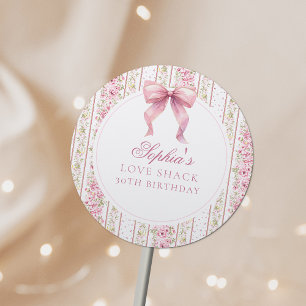 Vintage Coquette Rosa Bow Kärlek Shack Birthday Runt Klistermärke