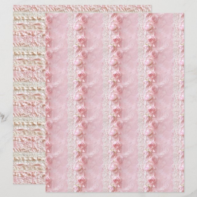 Vintage Coquette Rosa Brodygt Scrapbookpapper (Fram/baksida)