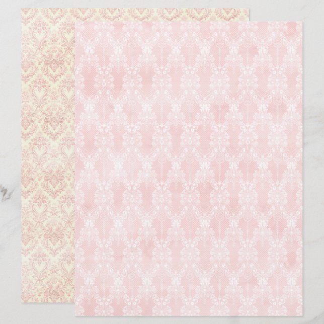 Vintage Coquette Rosa Scrapbookpapper (Fram/baksida)
