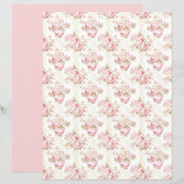 Vintage Coquette Rose Blommig Pappersark  (Fram/baksida)