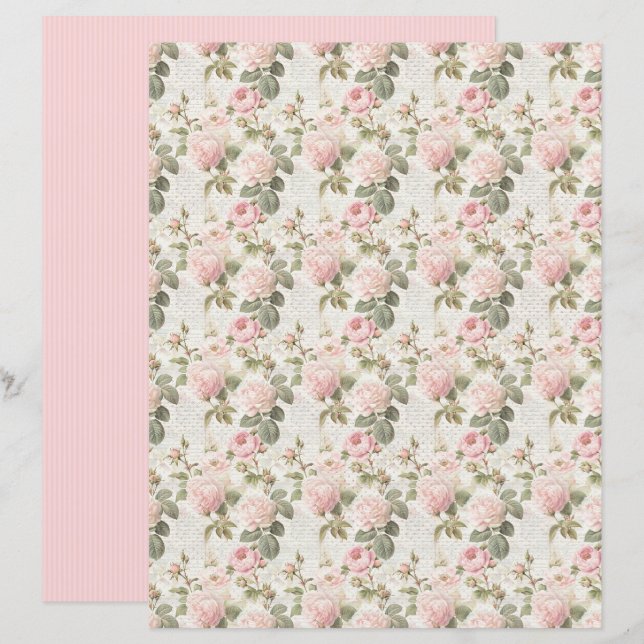 Vintage Coquette Rose Blommig Pappersark (Fram/baksida)