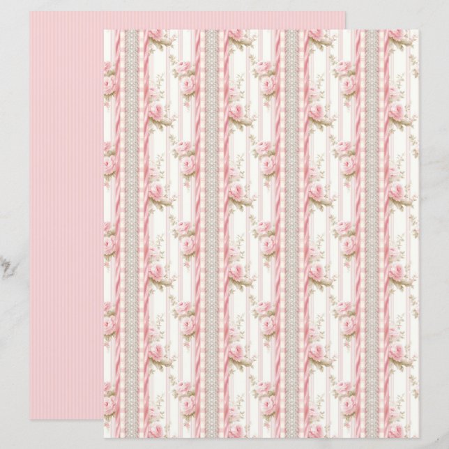 Vintage Coquette Rose Blommigt Pappersark (Fram/baksida)
