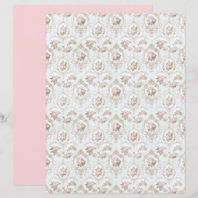Vintage Coquette Rose Blommigt Pappersark (Fram/baksida)