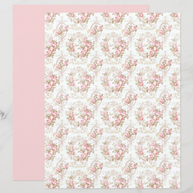 Vintage Coquette Rose Blommigt Pappersark (Fram/baksida)