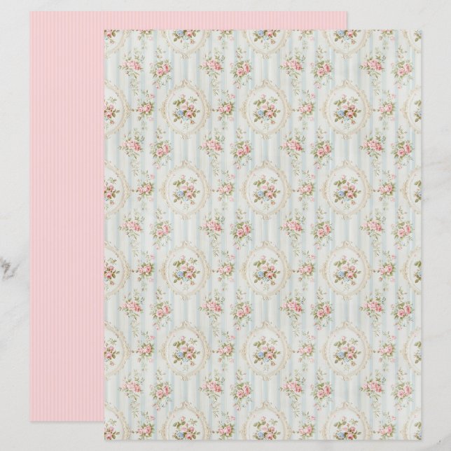 Vintage Coquette Rose Blommigt Pappersark (Fram/baksida)