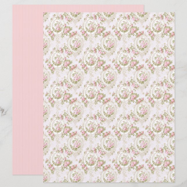 Vintage Coquette Rose Blommigt Pappersark (Fram/baksida)
